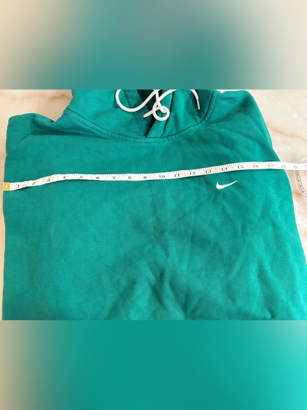 Nike Men's Teal Pullover Hoodie with White Drawstrings - Picture 3 of 7